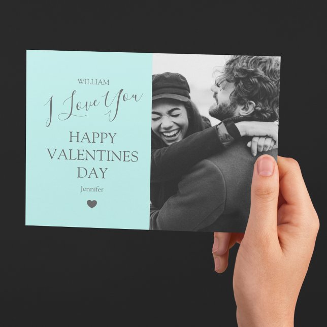 Cartes Pour Fêtes Annuelles Jour Des Valentines De Photo Gris Moderne Et Turqu (Créateur téléchargé)