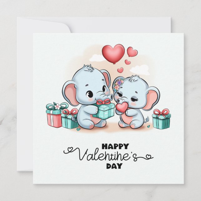 Cartes Pour Fêtes Annuelles Jour des Valentines du Coeur de l'Eléphant Cartoon (Devant)
