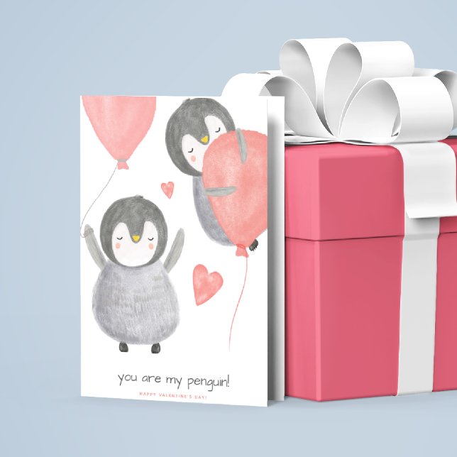 Cartes Pour Fêtes Annuelles Jour des Valentines du Pingouin mignon (Créateur téléchargé)