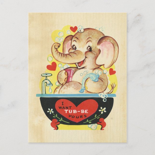 Cartes Pour Fêtes Annuelles Jour des Valentines Eléphant Enfant Animal Retro C (Devant)