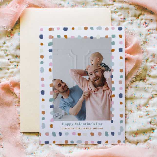 Cartes Pour Fêtes Annuelles Jour des Valentines Photo Tons Terre (Hand-painted watercolor "Sweet Spots" Valentine's Day family photo card.)