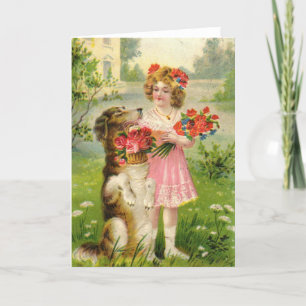 Cartes Pour Fêtes Annuelles Jour des Valentines vintages Fille et chien