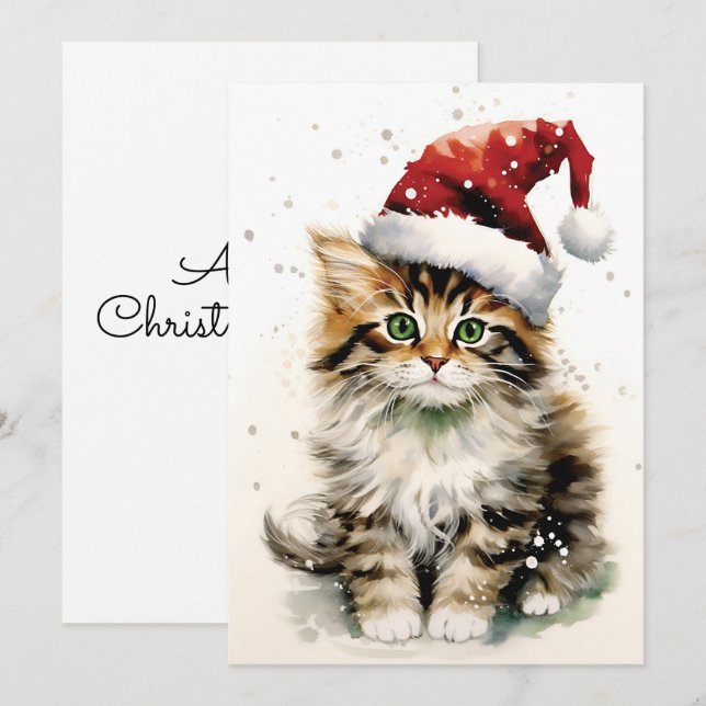 Cartes Pour Fêtes Annuelles Jour d'hiver neige Noël de chat (Devant / Derrière)