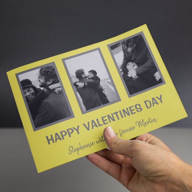 Cartes Pour Fêtes Annuelles Jour Minimal Des Valentines De Photo Gris Et Jaune (Créateur téléchargé)