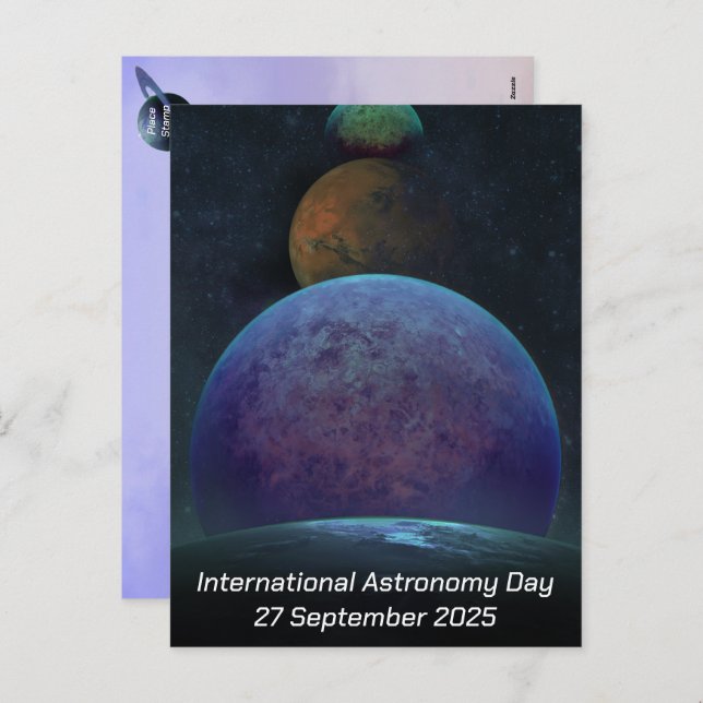 Cartes Pour Fêtes Annuelles Journée internationale de l'astronomie - Planètes (Devant / Derrière)