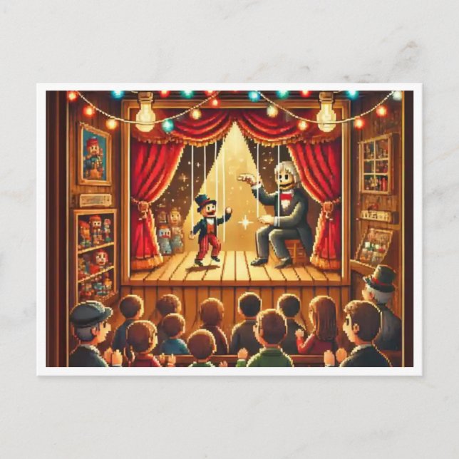 Cartes Pour Fêtes Annuelles Journée nationale de la marionnette Pixel Art Cart (Devant)