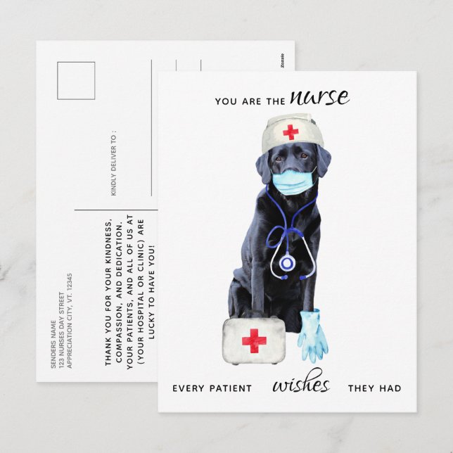 Cartes Pour Fêtes Annuelles Journée personnalisée des infirmières de chien de  (Devant / Derrière)