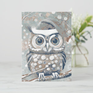 Cartes Pour Fêtes Annuelles Jours d'hiver de chouette mignon gris neutres blan