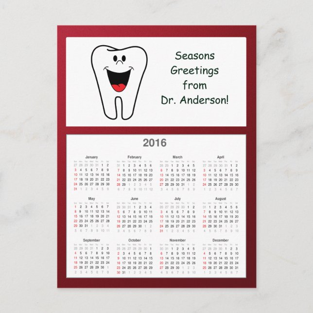 Cartes Pour Fêtes Annuelles Jours fériés de dentiste 2016 (Devant)