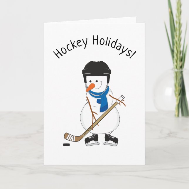 Cartes Pour Fêtes Annuelles Jours fériés de hockey Noël de Snowman (Devant)