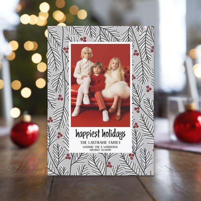 Cartes Pour Fêtes Annuelles Jours fériés les plus heureux - Argent Noir Rouge  (Custom Holiday Photo Greeting Card)
