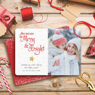 Cartes Pour Fêtes Annuelles Jours Photo Soyez Merry Bright Gold Star Rustique 