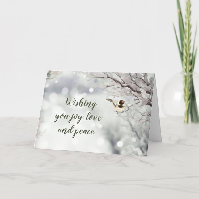 Cartes Pour Fêtes Annuelles JOVE LOVE PEACE Forest Snowflakes Chickadee Bird (Devant)