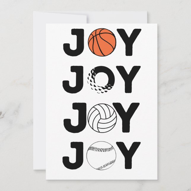 Cartes Pour Fêtes Annuelles JOY Basketball, Golf Ball, Volleyball, & Baseball (Devant)
