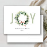Cartes Pour Fêtes Annuelles Joy Blush Green Jaune Aquarelle de couronne de Noë<br><div class="desc">Si vous avez besoin d'une personnalisation supplémentaire,  n'hésitez pas à m'envoyer un message sur yellowfebstudio@gmail.com .</div>