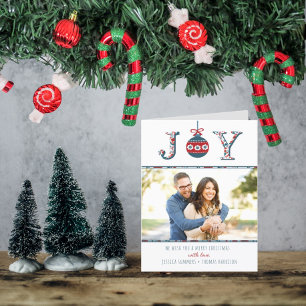 Cartes Pour Fêtes Annuelles "Joy" branché Boho Bauble Photo Noël