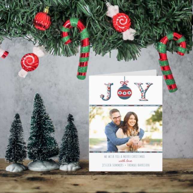 Cartes Pour Fêtes Annuelles "Joy" branché Boho Bauble Photo Noël (Créateur téléchargé)