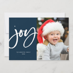 Cartes Pour Fêtes Annuelles Joy brush script marine moderne une photo Noël