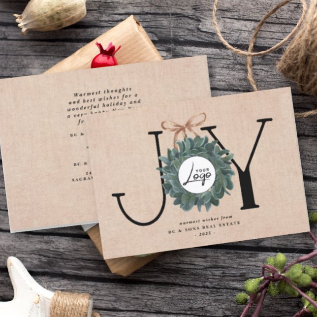 Cartes Pour Fêtes Annuelles Joy Business Noël | Logo de l'entreprise (Créateur téléchargé)