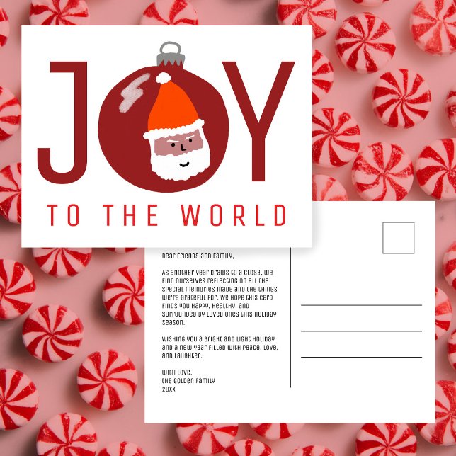 Cartes Pour Fêtes Annuelles JOY Charming Santa Noël Ornement Xmas  (JOY Charming Santa Christmas Ornament Xmas Holiday Postcard
)
