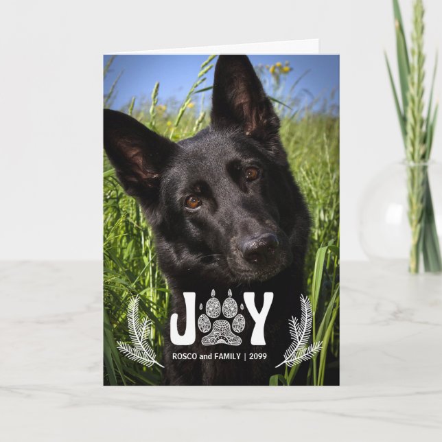 Cartes Pour Fêtes Annuelles Joy Chien Empreinte de patte et Pines Animateur (Devant)