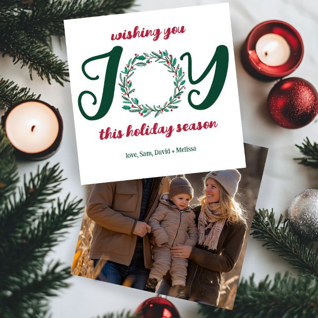 Cartes Pour Fêtes Annuelles JOY Christmas Wreath Hand-Drawn CUSTOM PHOTO (JOY Christmas Wreath Hand-Drawn CUSTOM PHOTO Holiday Card
)