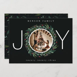 Cartes Pour Fêtes Annuelles JOY Christmas Wreath Leaves Berries