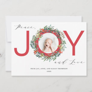 Cartes Pour Fêtes Annuelles JOY Christmas Wreath Red Baby Photo