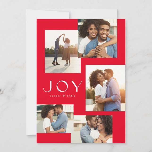 Cartes Pour Fêtes Annuelles Joy cinq photo collage moderne rouge Noël (Devant)