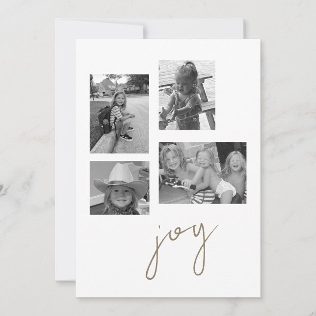 Cartes Pour Fêtes Annuelles Joy Collage B/W Photo Flat Holiday Card (Devant)