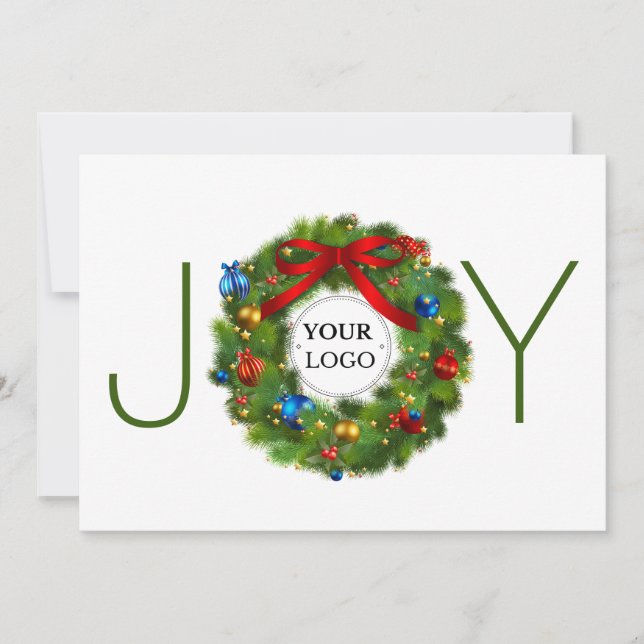 Cartes Pour Fêtes Annuelles Joy Corporate Business Logo Christmas Wreath (Devant)
