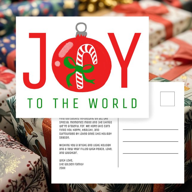Cartes Pour Fêtes Annuelles JOY Cute Candycane Bow Ornement de Noël Xmas  (JOY Cute Candycane Bow Christmas Ornament Xmas Non-Photo CUSTOM Holiday Postcard
)