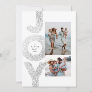 Cartes Pour Fêtes Annuelles Joy deux photo Noël faux argent speckle moderne