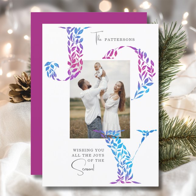 Cartes Pour Fêtes Annuelles Joy Elegant Noël Typographie florale Photo (Créateur téléchargé)