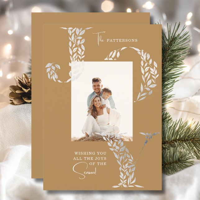 Cartes Pour Fêtes Annuelles Joy Elegant Noël Typographie florale Photo (Créateur téléchargé)