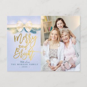 Cartes Pour Fêtes Annuelles Joy et Bright Blue Gold Ribbon de voeux photo