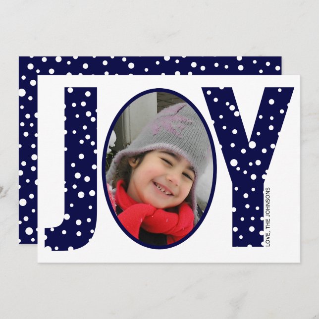 Cartes Pour Fêtes Annuelles Joy et neige marine bleu minime photo de Noël (Devant / Derrière)
