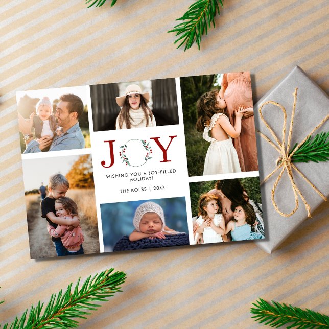 Cartes Pour Fêtes Annuelles Joy Family Photo Collage de Noël moderne (Joy Family Photo Collage Modern Christmas Holiday Card)