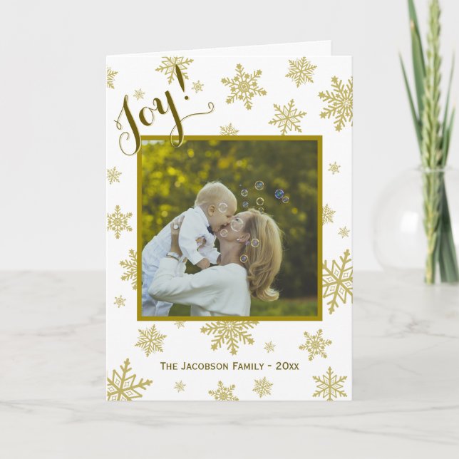 Cartes Pour Fêtes Annuelles Joy Festive Gold Snowflakes sur blanc non spécifiq (Devant)