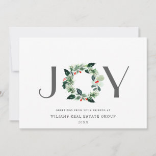 Cartes Pour Fêtes Annuelles JOY Festive Holly Berry Wreath Christmas Greeting