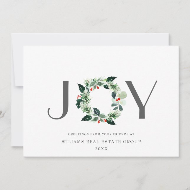 Cartes Pour Fêtes Annuelles JOY Festive Holly Berry Wreath Christmas Greeting (Devant)