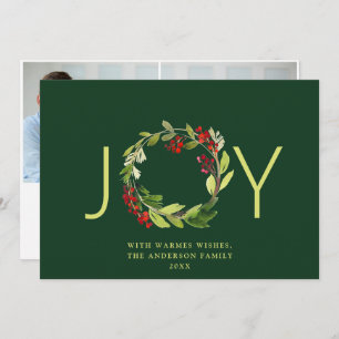 Cartes Pour Fêtes Annuelles JOY Festive Holly Berry Wreath Noël 2 Photo
