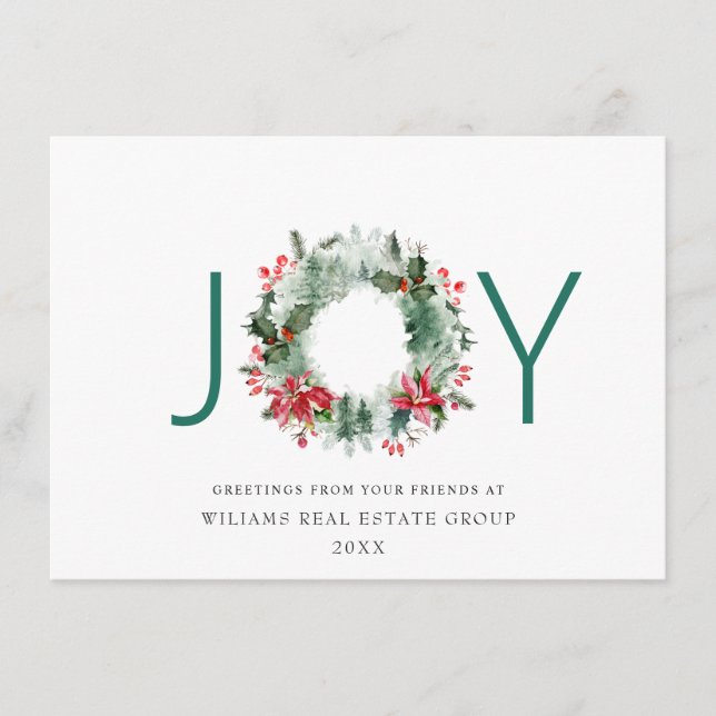 Cartes Pour Fêtes Annuelles JOY Festive Holly Berry Wreath voeux de Noël (Devant)