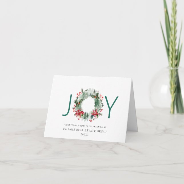 Cartes Pour Fêtes Annuelles JOY Festive Holly Berry Wreath voeux de Noël (Devant)