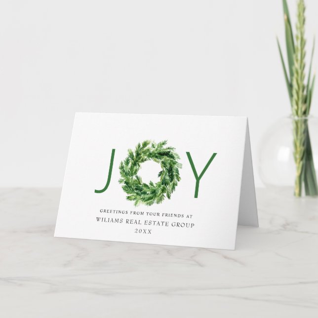 Cartes Pour Fêtes Annuelles JOY Festive Pine Branch Wreath Christmas Holiday (Devant)