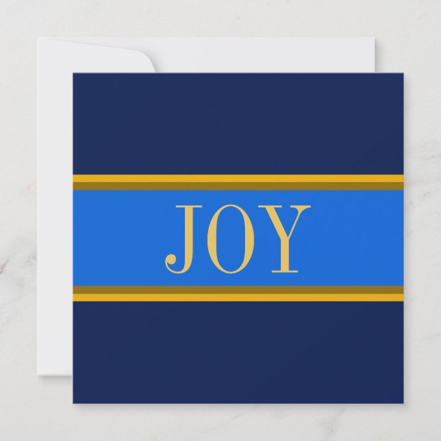 Cartes Pour Fêtes Annuelles JOY Festive Royal Navy Bleu Golden Yellow Stripes (Devant)