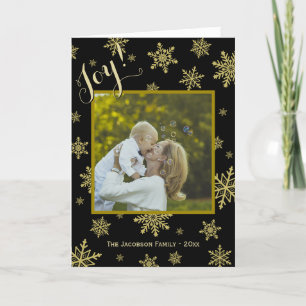Cartes Pour Fêtes Annuelles Joy Festive Snowflakes Noir et Or Non spécifique