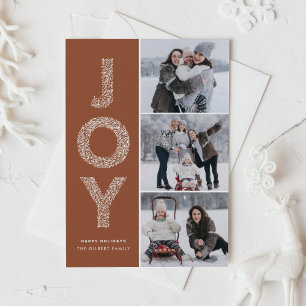 Cartes Pour Fêtes Annuelles JOY Foliage Lettrage Terracotta Photo Collage