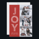 Cartes Pour Fêtes Annuelles JOY Foliage Typographie Red Christmas Photo Collag<br><div class="desc">JOY Foliage Typographie Red Christmas Photo Collage Carte Plat | Envoyez vos voeux de Noël avec ce carte photo de vacances fantastiques. Il présente la typographie décorative du feuillage JOY et la motif festive. Vous pouvez remplacer le motif par une autre photo ou une image blanche si vous le souhaitez...</div>