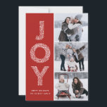 Cartes Pour Fêtes Annuelles JOY Foliage Typographie Red Christmas Photo Collag<br><div class="desc">JOY Foliage Typographie Red Christmas Photo Collage Carte Plat | Envoyez vos voeux de Noël avec ce carte photo de vacances fantastiques. Il présente la typographie décorative du feuillage JOY et la motif festive. Vous pouvez remplacer le motif par une autre photo ou une image blanche si vous le souhaitez...</div>